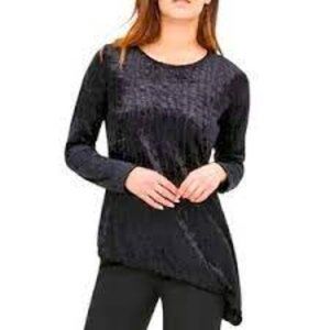 Calvin Klein Asymmetric Croc Velvet Knit Top S Black Long Sleeve New